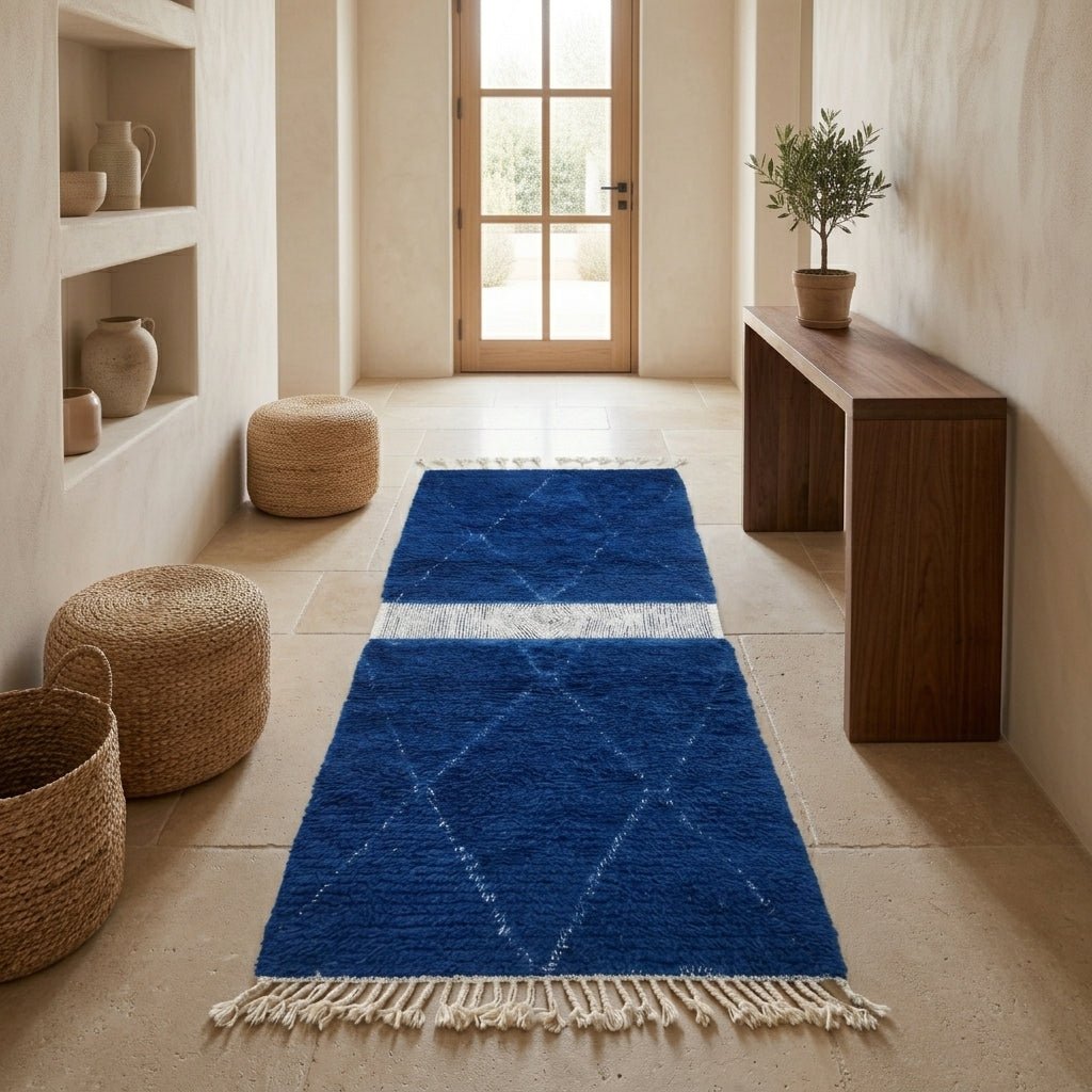 Tapis Beni Ourain Couloir Bleu Nuit 100x60 cm | Yamiriam - YaMiriam
