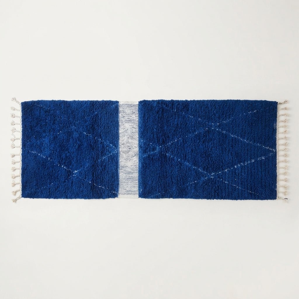 Tapis Beni Ourain Couloir Bleu Nuit 100x60 cm | Yamiriam - YaMiriam