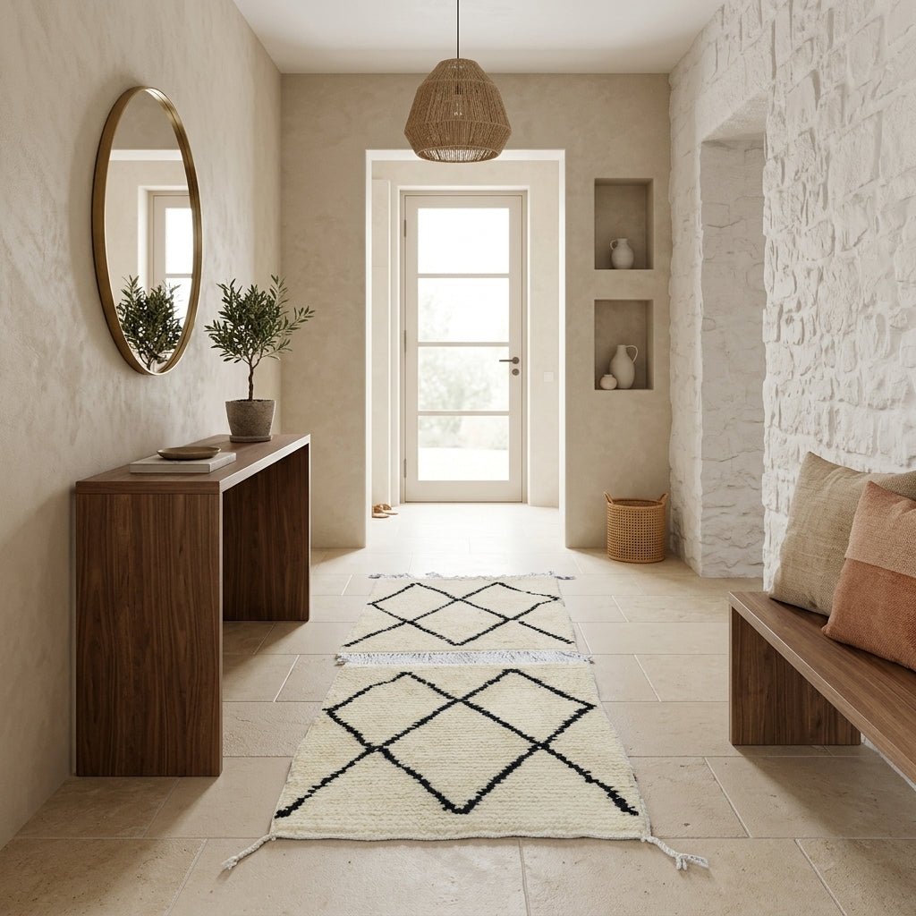 Tapis Beni Ourain Couloir Losanges Noirs 100x60 | Yamiriam - YaMiriam