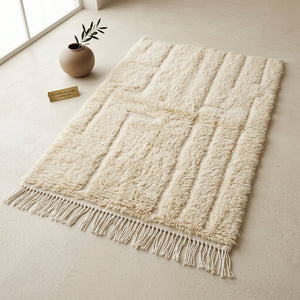 Tapis Beni Ourain Crème à Lignes Ton sur Ton | Yamiriam - YaMiriam