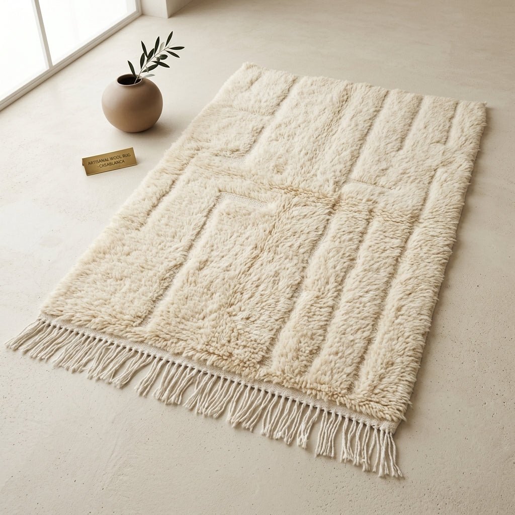 Tapis Beni Ourain Crème à Lignes Ton sur Ton | Yamiriam - YaMiriam