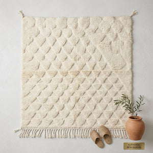 Tapis Beni Ourain Crème à Motifs Triangulaires | Yamiriam - YaMiriam
