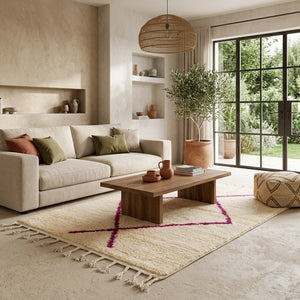 Tapis Beni Ourain Crème & Grand Losange Rose | Yamiriam - YaMiriam