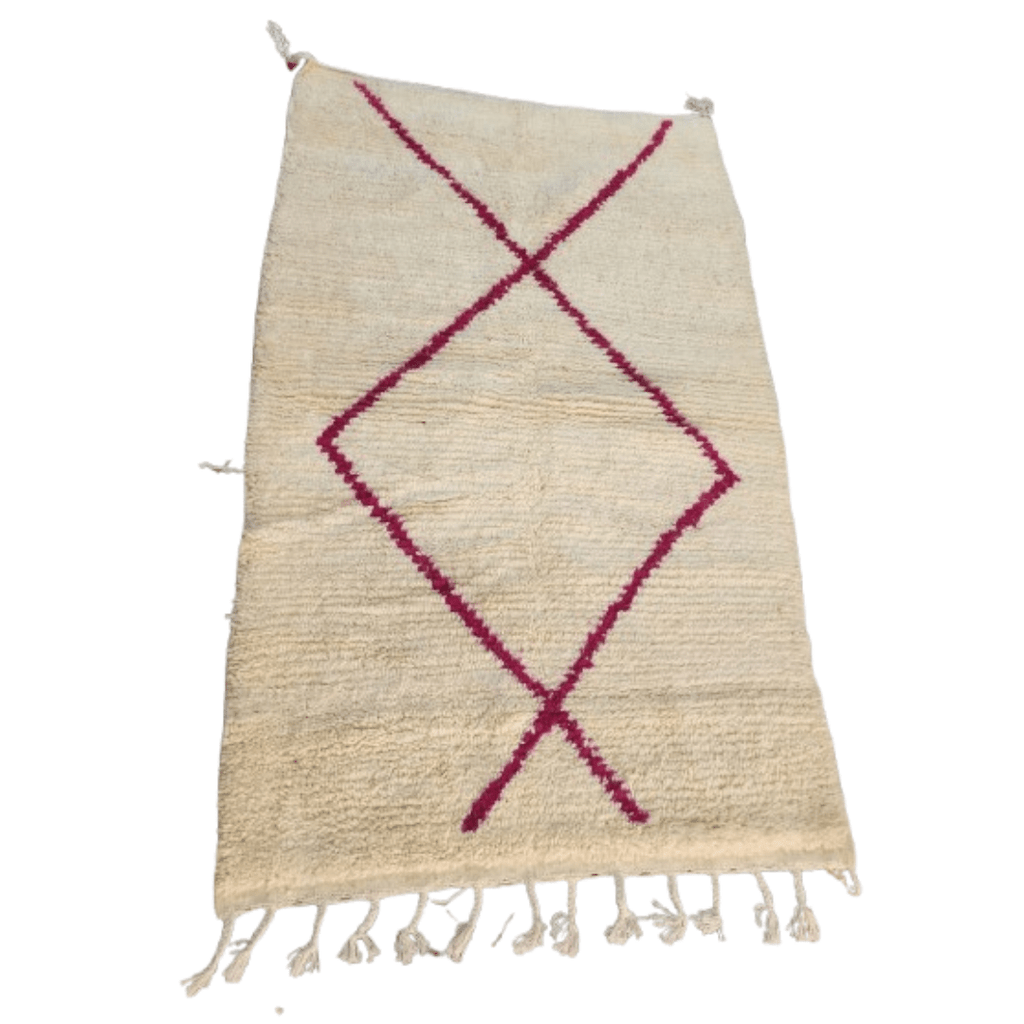 Tapis Beni Ourain Crème & Grand Losange Rose | Yamiriam - YaMiriam