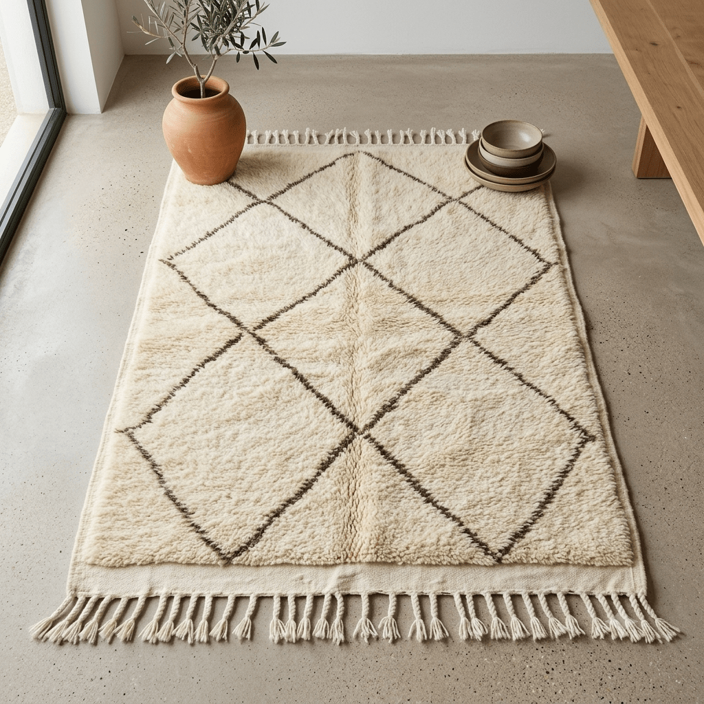 Tapis Beni Ourain Crème & Grands Losanges Marron | Yamiriam - YaMiriam