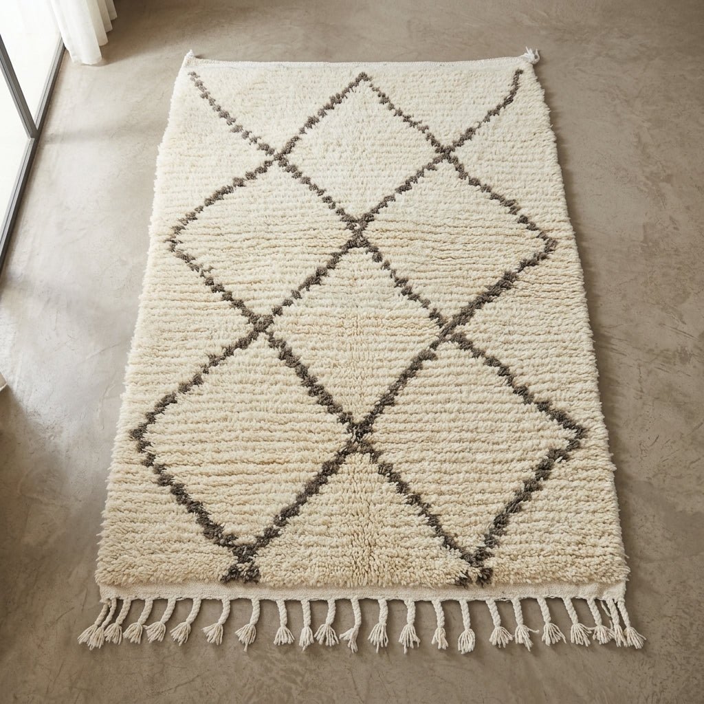 Tapis Beni Ourain Crème & Grands Losanges Marron | Yamiriam - YaMiriam