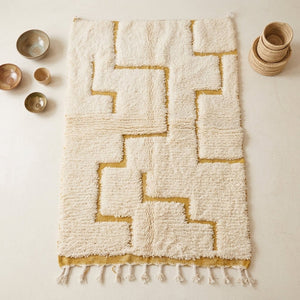 Tapis Beni Ourain Crème & Jaune Moutarde | Yamiriam - YaMiriam