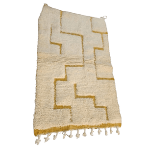 Tapis Beni Ourain Crème & Jaune Moutarde | Yamiriam - YaMiriam
