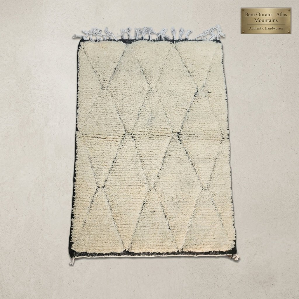 Tapis Beni Ourain Crème & Losanges Noir Gris | Yamiriam - YaMiriam