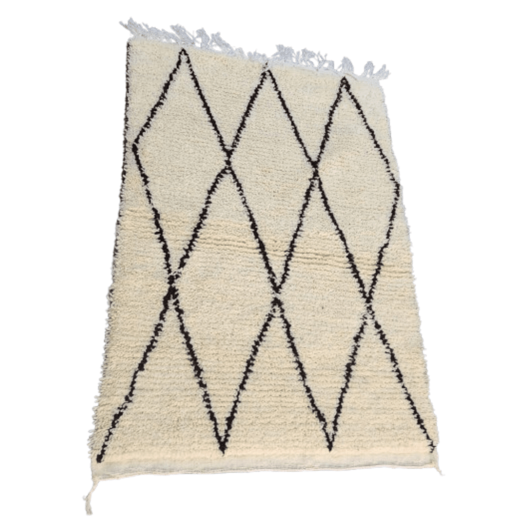 Tapis Beni Ourain Crème & Losanges Noirs Classiques | Yamiriam - YaMiriam