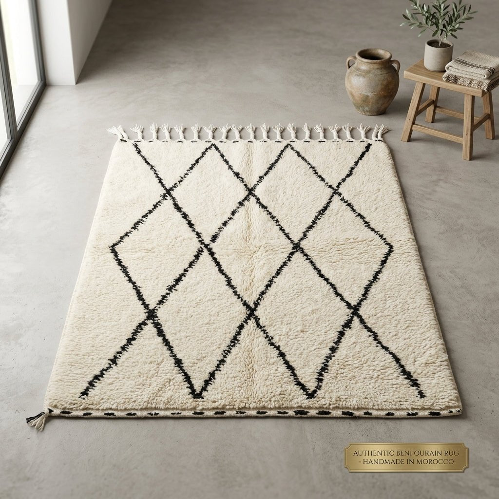 Tapis Beni Ourain Crème & Losanges Noirs | Yamiriam - YaMiriam