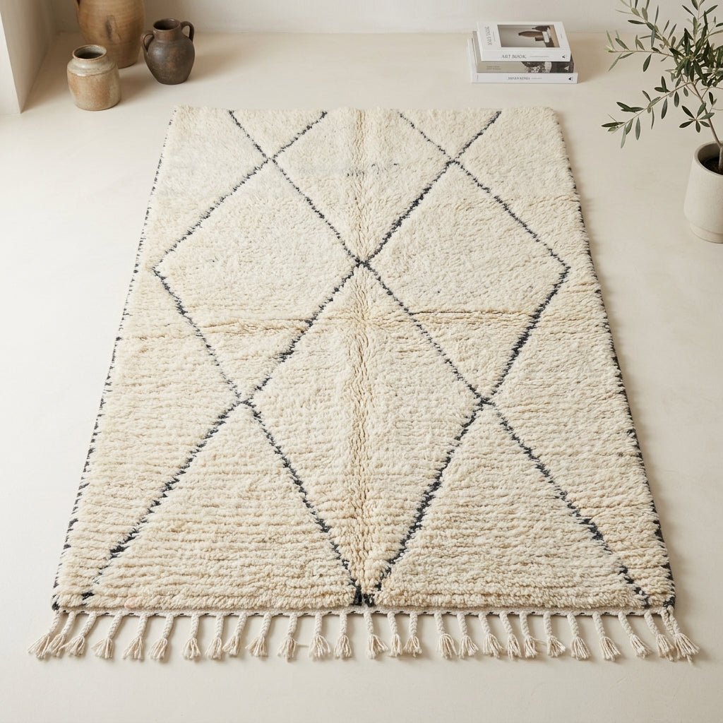 Tapis Beni Ourain Crème & Losanges Noirs | Yamiriam - YaMiriam