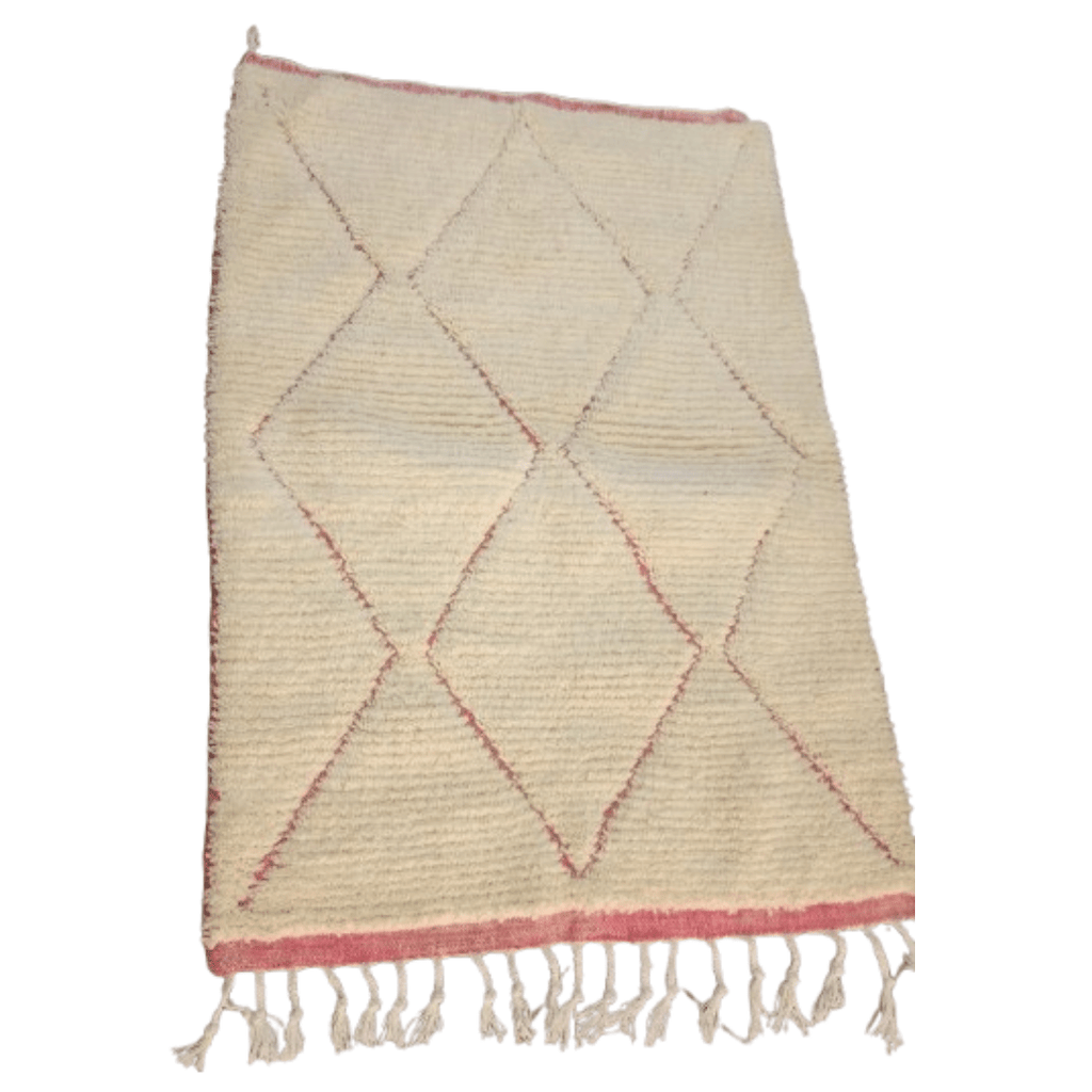 Tapis Beni Ourain Crème & Losanges Roses Rouges | Yamiriam - YaMiriam
