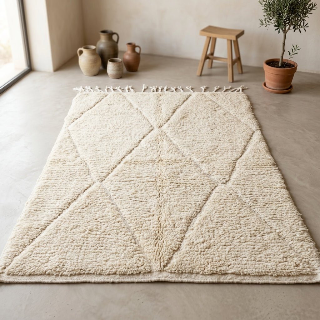 Tapis Beni Ourain Crème & Losanges Ton sur Ton | Yamiriam - YaMiriam