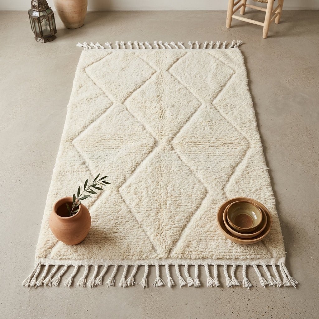 Tapis Beni Ourain Crème & Losanges Ton sur Ton | Yamiriam - YaMiriam