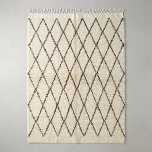 Tapis Beni Ourain Crème & Petits Losanges Marron | Yamiriam - YaMiriam