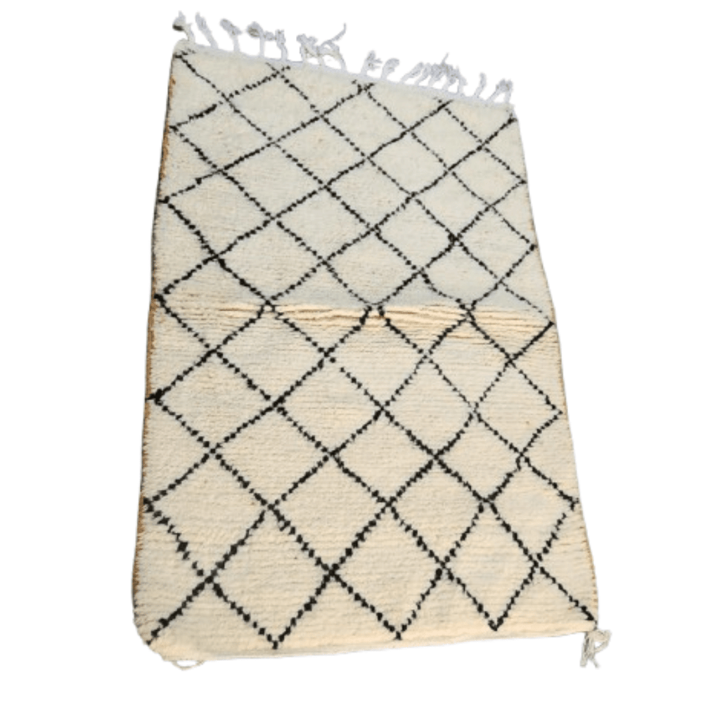 Tapis Beni Ourain Crème & Petits Losanges Noirs | Yamiriam - YaMiriam