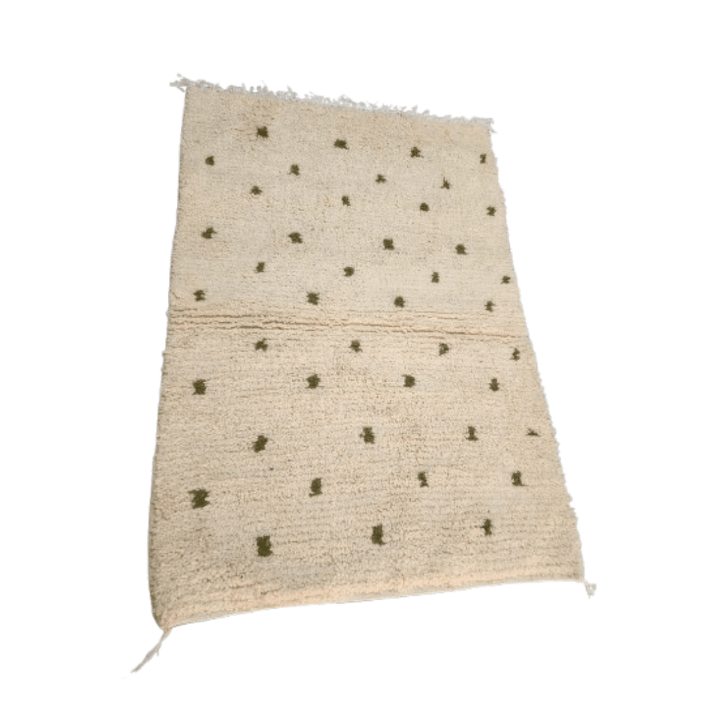 Tapis Beni Ourain Crème & Pois Vert Olive | Yamiriam - YaMiriam