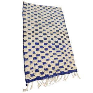 Tapis Beni Ourain Damier Bleu Blanc Crème | Yamiriam - YaMiriam
