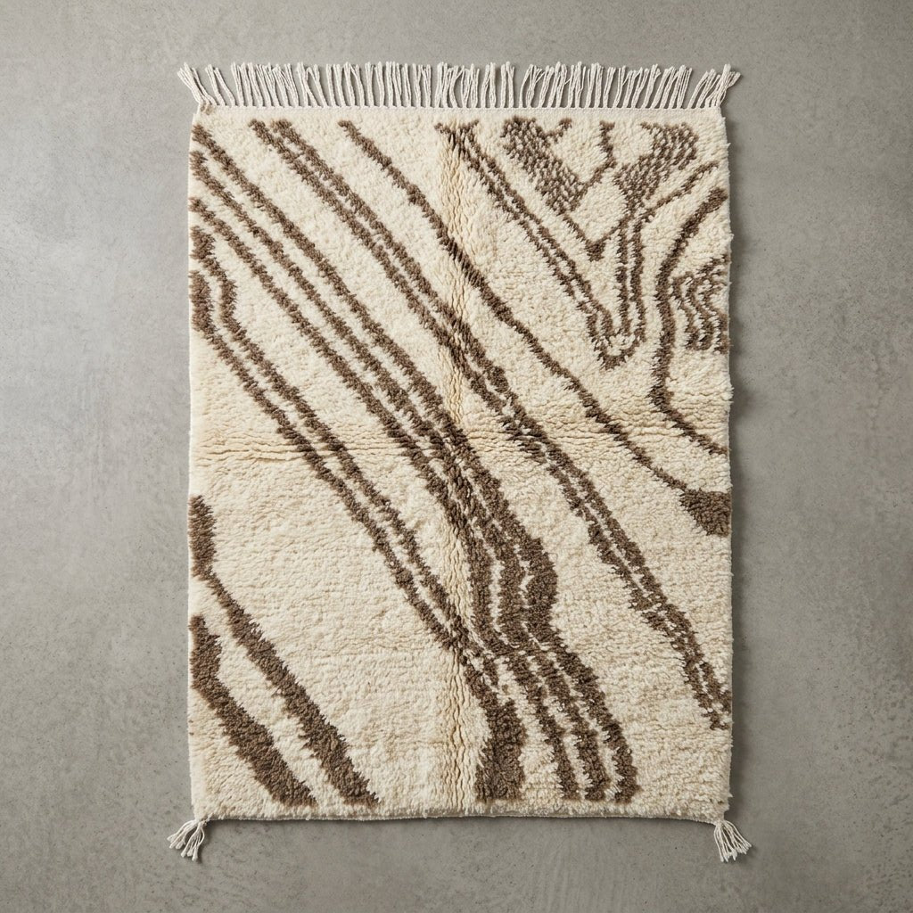 Tapis Beni Ourain Lignes Diagonales Marron | Yamiriam - YaMiriam