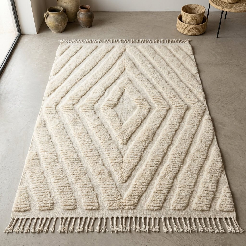 Tapis Beni Ourain Losanges Emboîtés Ton sur Ton | Yamiriam - YaMiriam