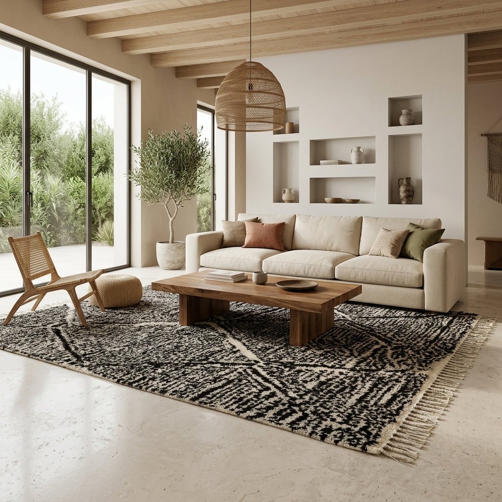Tapis Beni Ourain Noir Gris & Losanges Blancs | Yamiriam - YaMiriam