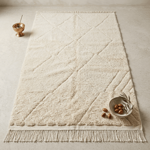 Tapis Beni Ourain Relief Géométrique Ivoire | Yamiriam - YaMiriam
