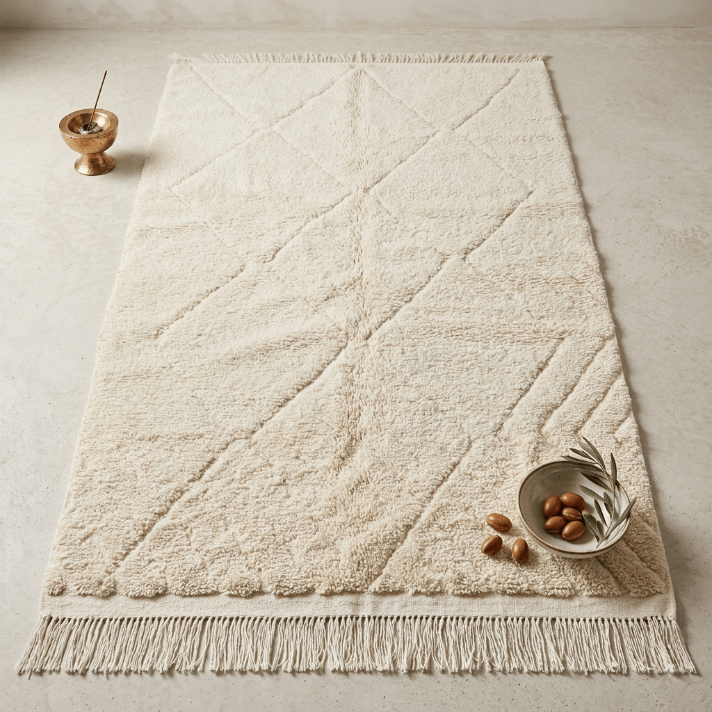 Tapis Beni Ourain Relief Géométrique Ivoire | Yamiriam - YaMiriam