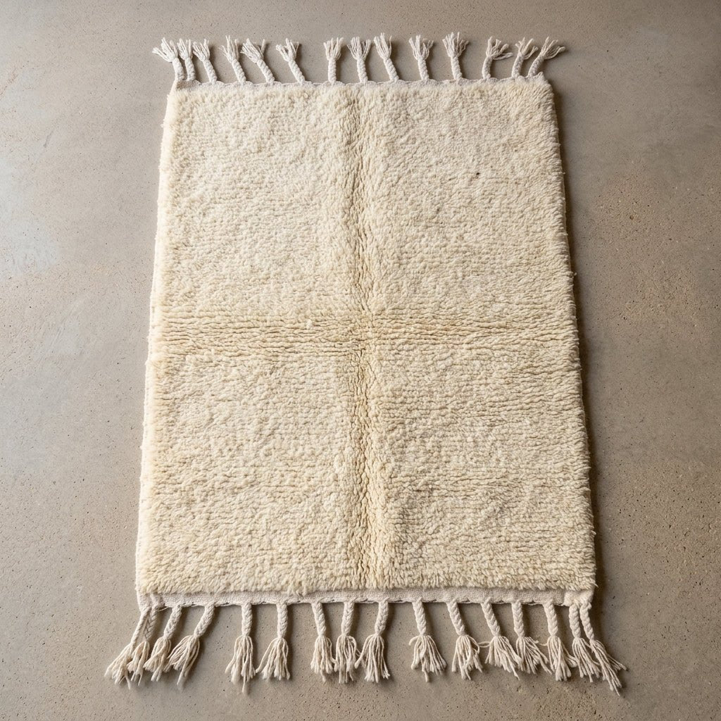 Tapis Beni Ourain Uni Crème Minimaliste | Yamiriam - YaMiriam