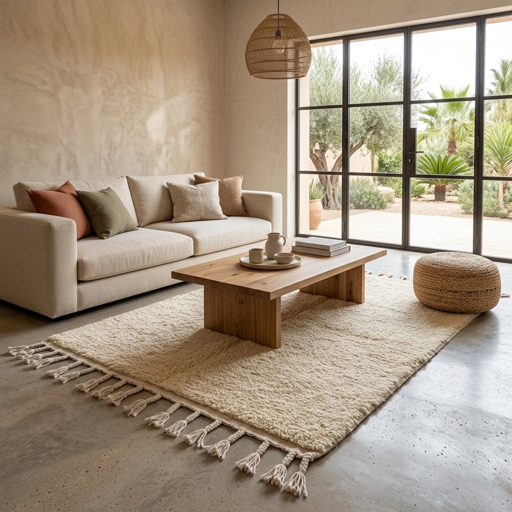 Tapis Beni Ourain Uni Crème Minimaliste | Yamiriam - YaMiriam