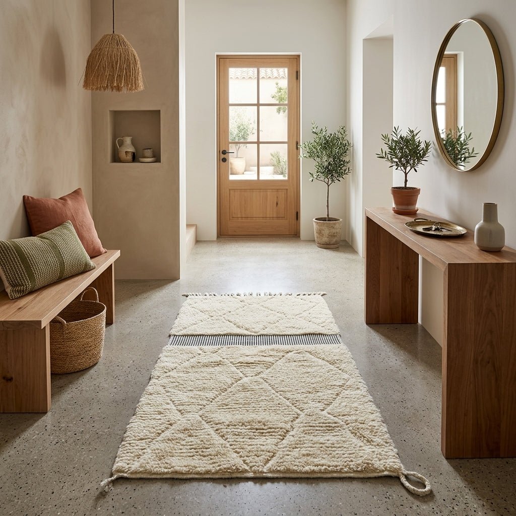 Tapis Berbère Chemin Blanc Épuré 100x60 cm | Yamiriam - YaMiriam