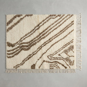 Tapis Berbère Crème & Lignes Ondulées Marron | Yamiriam - YaMiriam