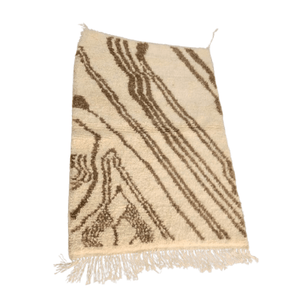 Tapis Berbère Crème & Lignes Ondulées Marron | Yamiriam - YaMiriam