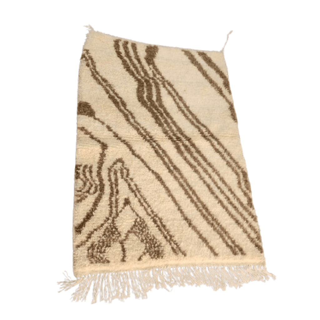 Tapis Berbère Crème & Lignes Ondulées Marron | Yamiriam - YaMiriam