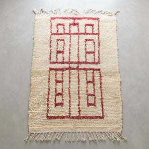 Tapis Berbère Crème & Motifs Géométriques Rouges | Yamiriam - YaMiriam