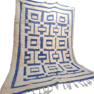 Tapis Berbère Géométrique Bleu et Crème | Yamiriam - YaMiriam