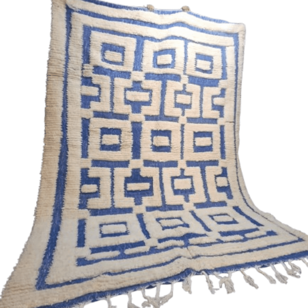 Tapis Berbère Géométrique Bleu et Crème | Yamiriam - YaMiriam