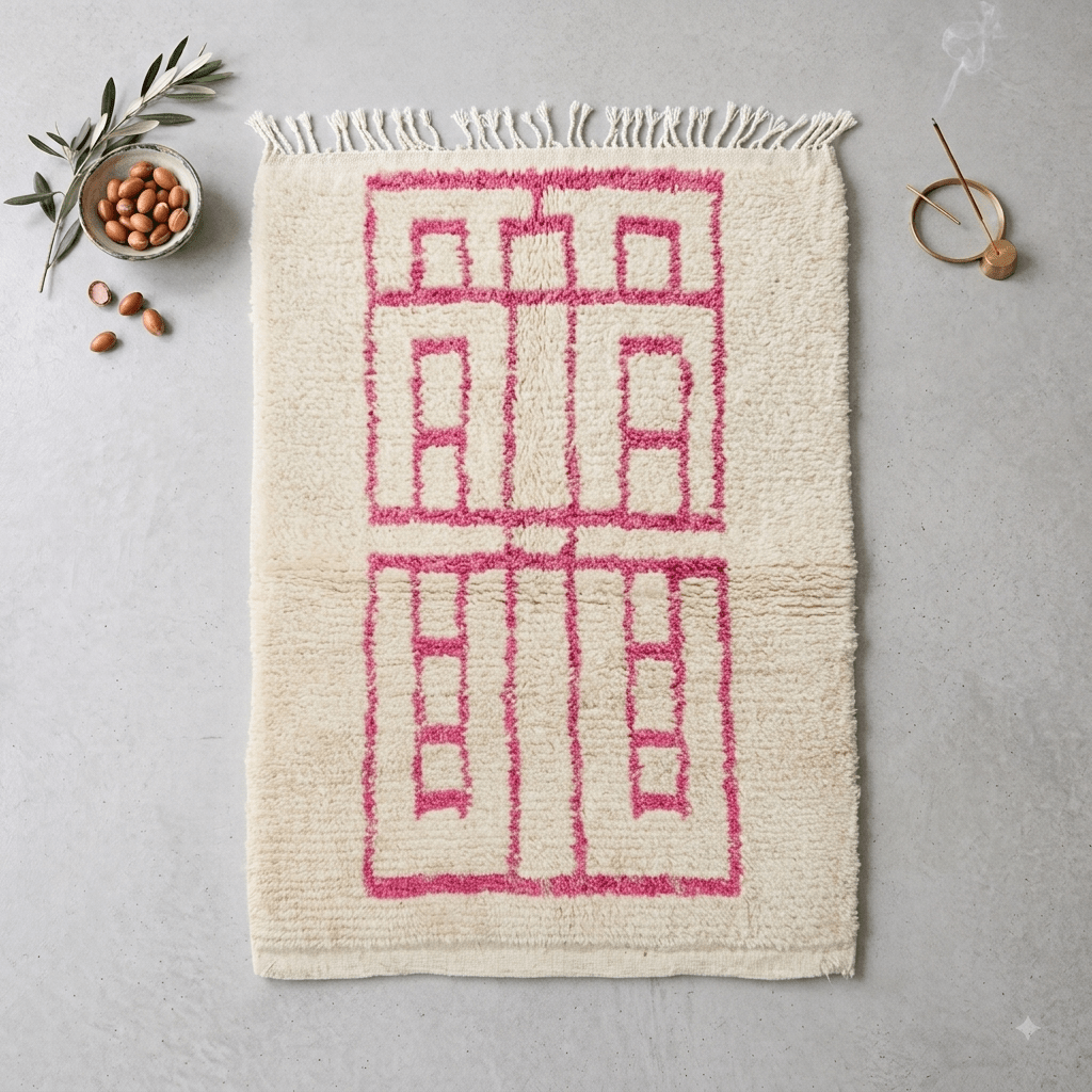 Tapis Berbère Géométrique Rose & Crème | Yamiriam - YaMiriam