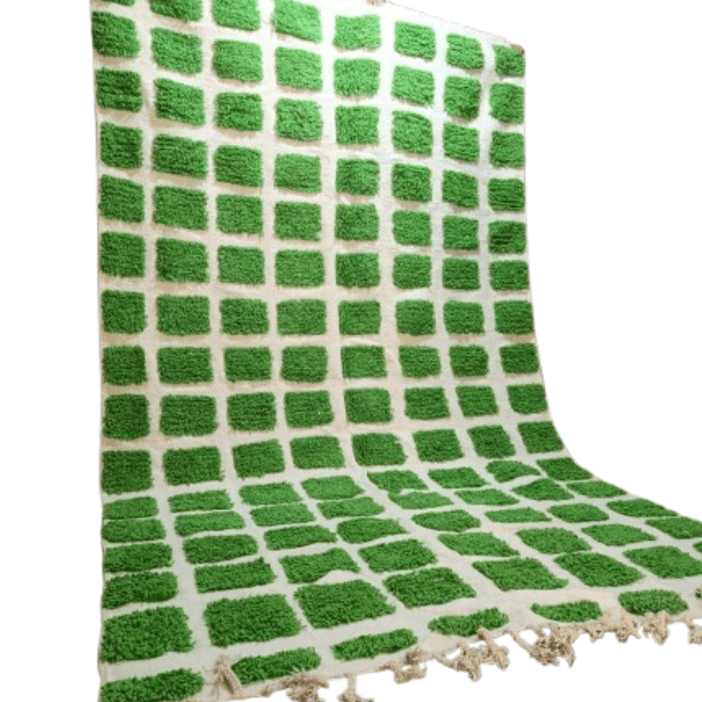 Tapis Berbère Relief Carrés Verts | Yamiriam - YaMiriam