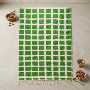 Tapis Berbère Relief Carrés Verts | Yamiriam - YaMiriam