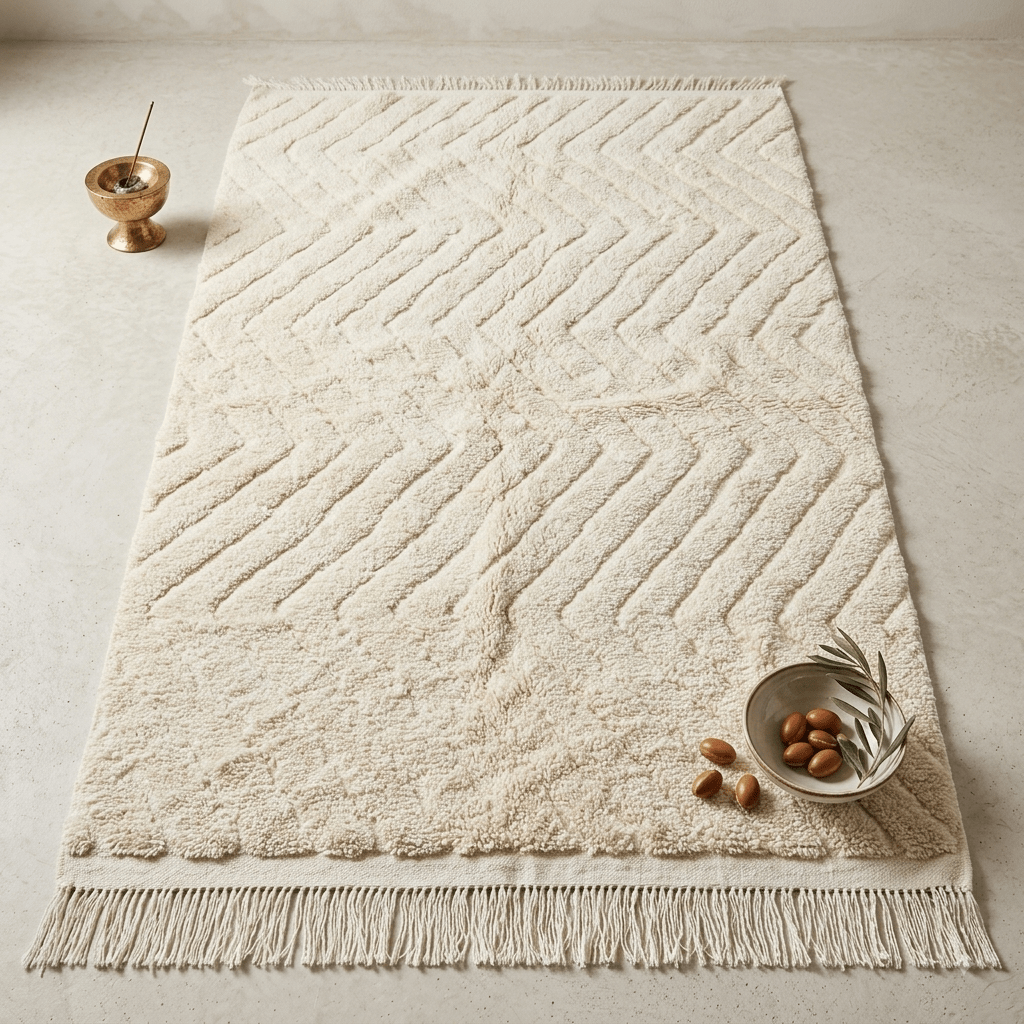 Tapis Berbère Relief Chevron Crème | Yamiriam - YaMiriam