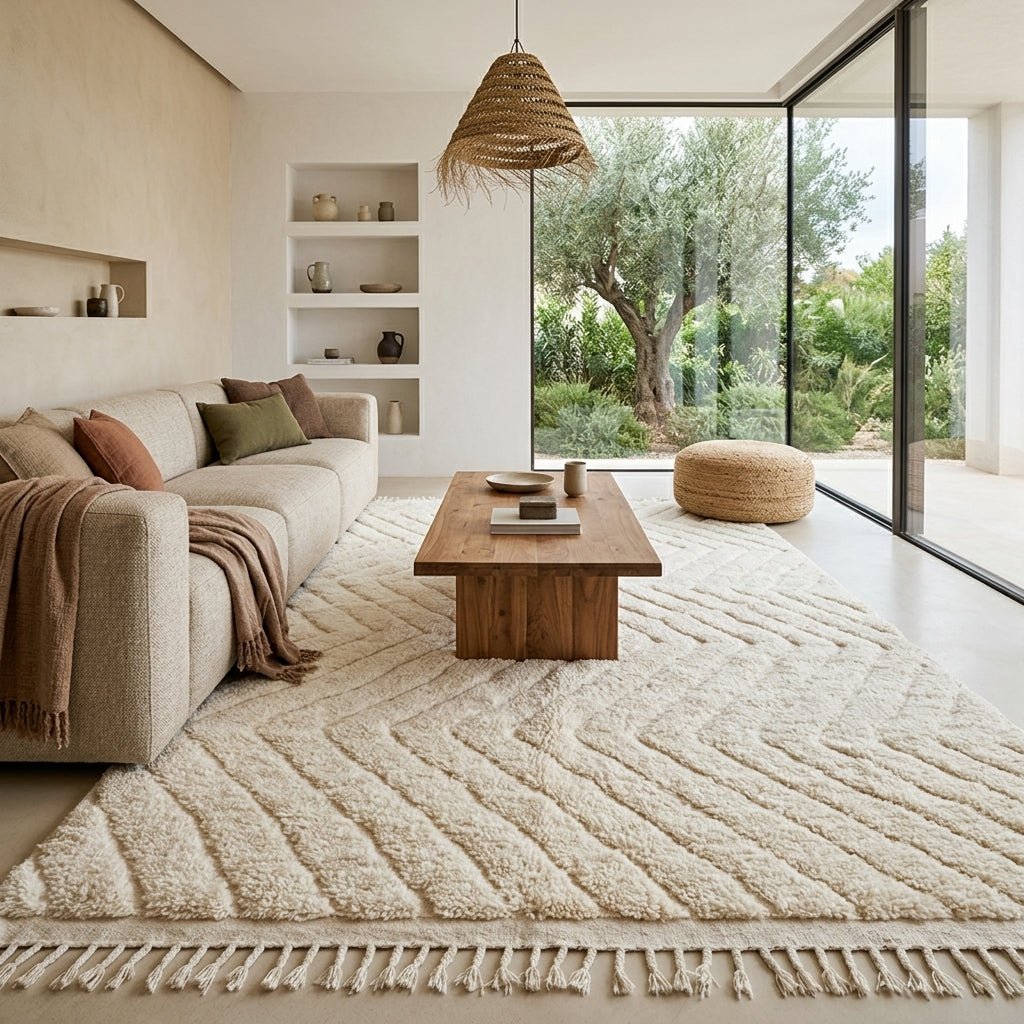 Tapis Berbère Relief Chevron Crème | Yamiriam - YaMiriam
