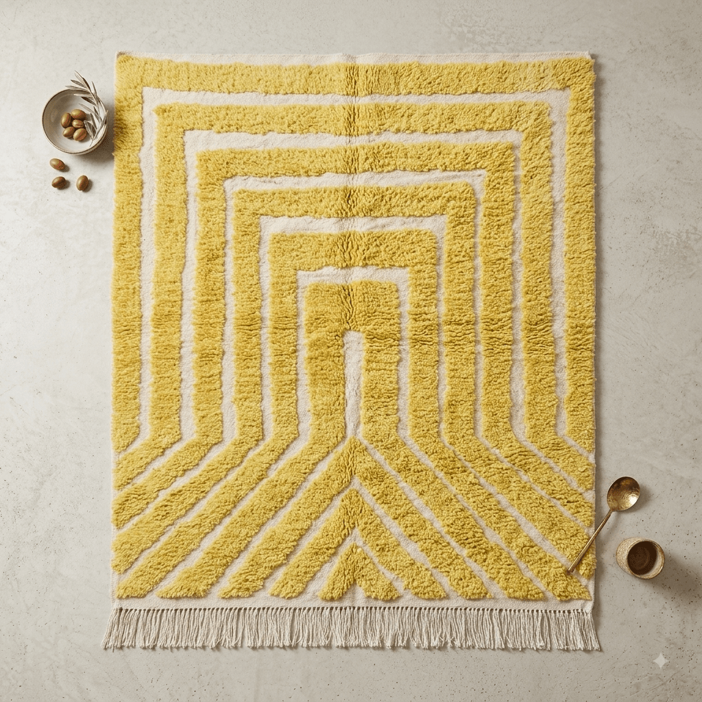 Tapis Berbère Relief Lignes Jaunes | Yamiriam - YaMiriam