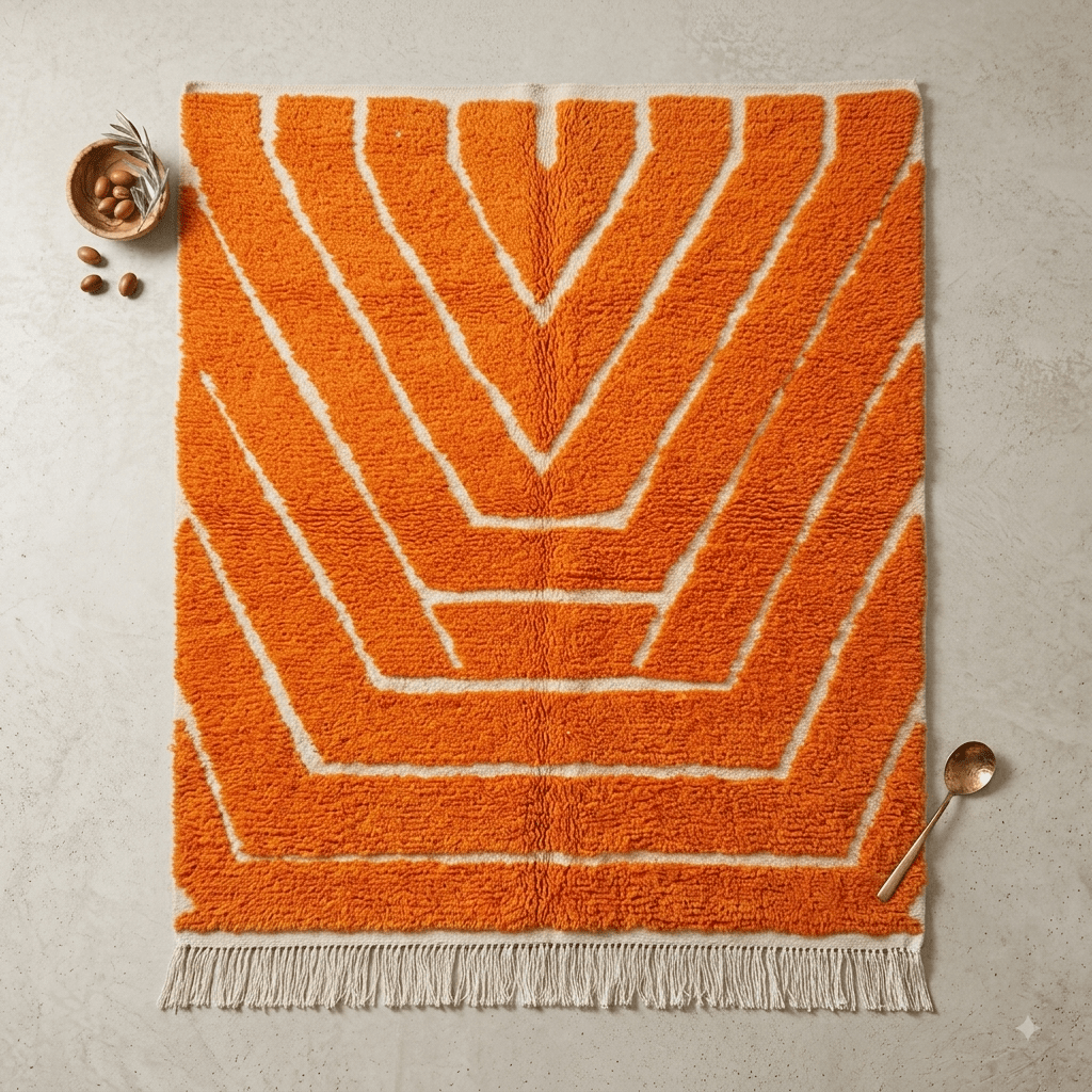 Tapis Berbère Relief Lignes Orange | Yamiriam - YaMiriam