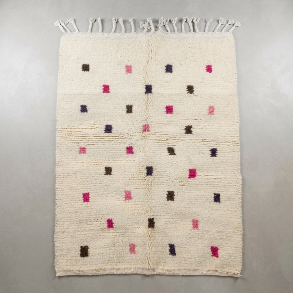 Tapis Boucherouite Crème & Carrés Épars | Yamiriam - YaMiriam