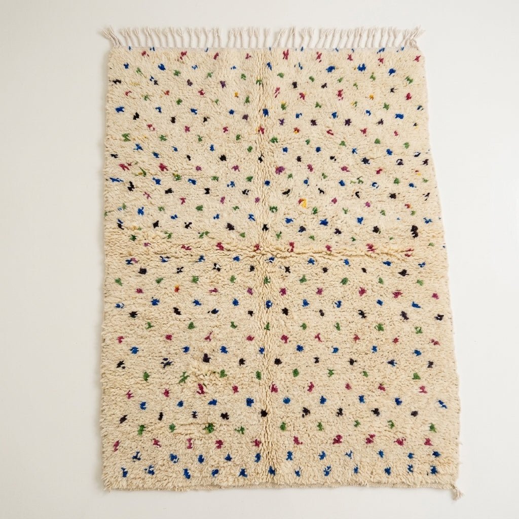 Tapis Boucherouite Crème & Pois Multicolores | Yamiriam - YaMiriam