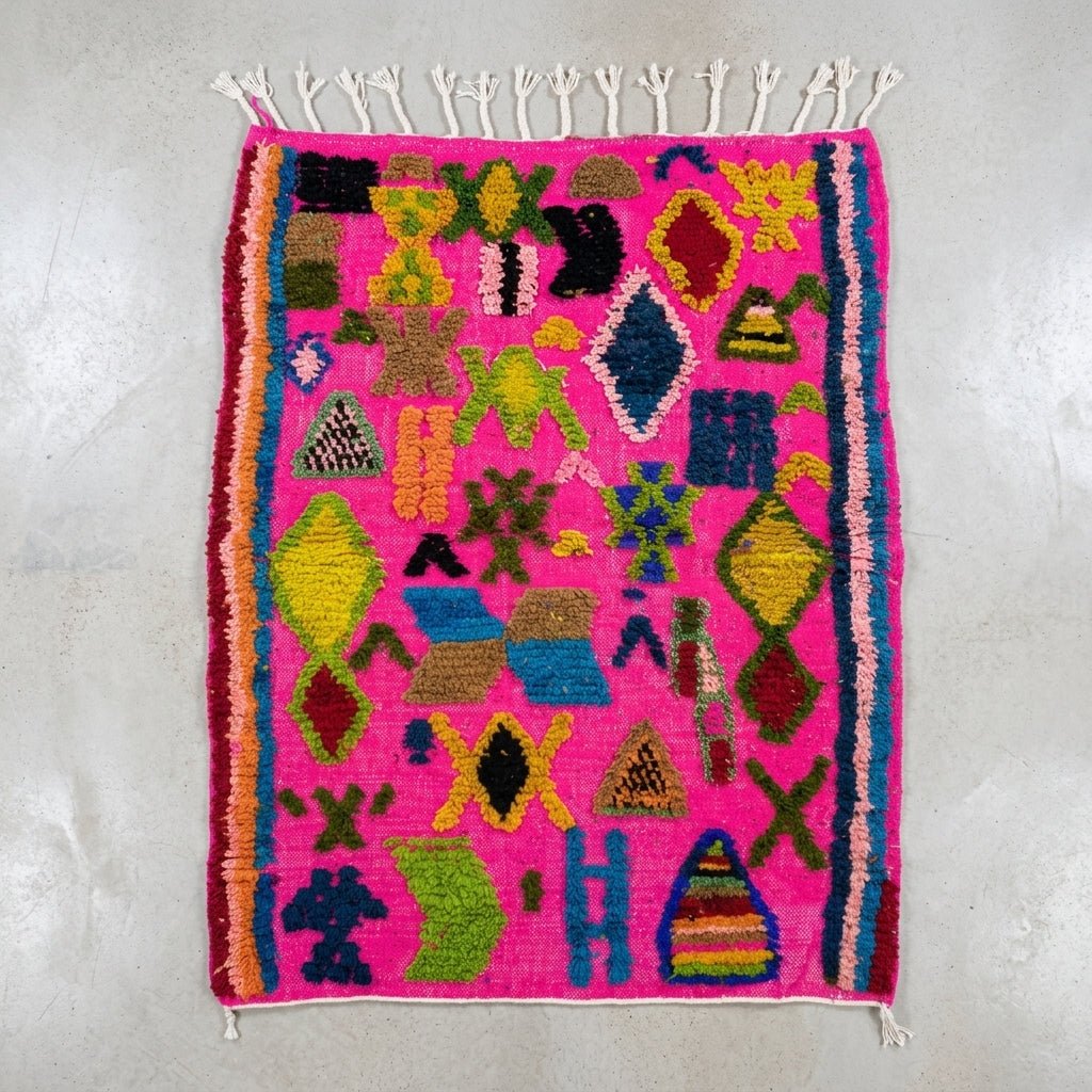 Tapis Boujad Rose & Symboles Multicolores | Yamiriam - YaMiriam