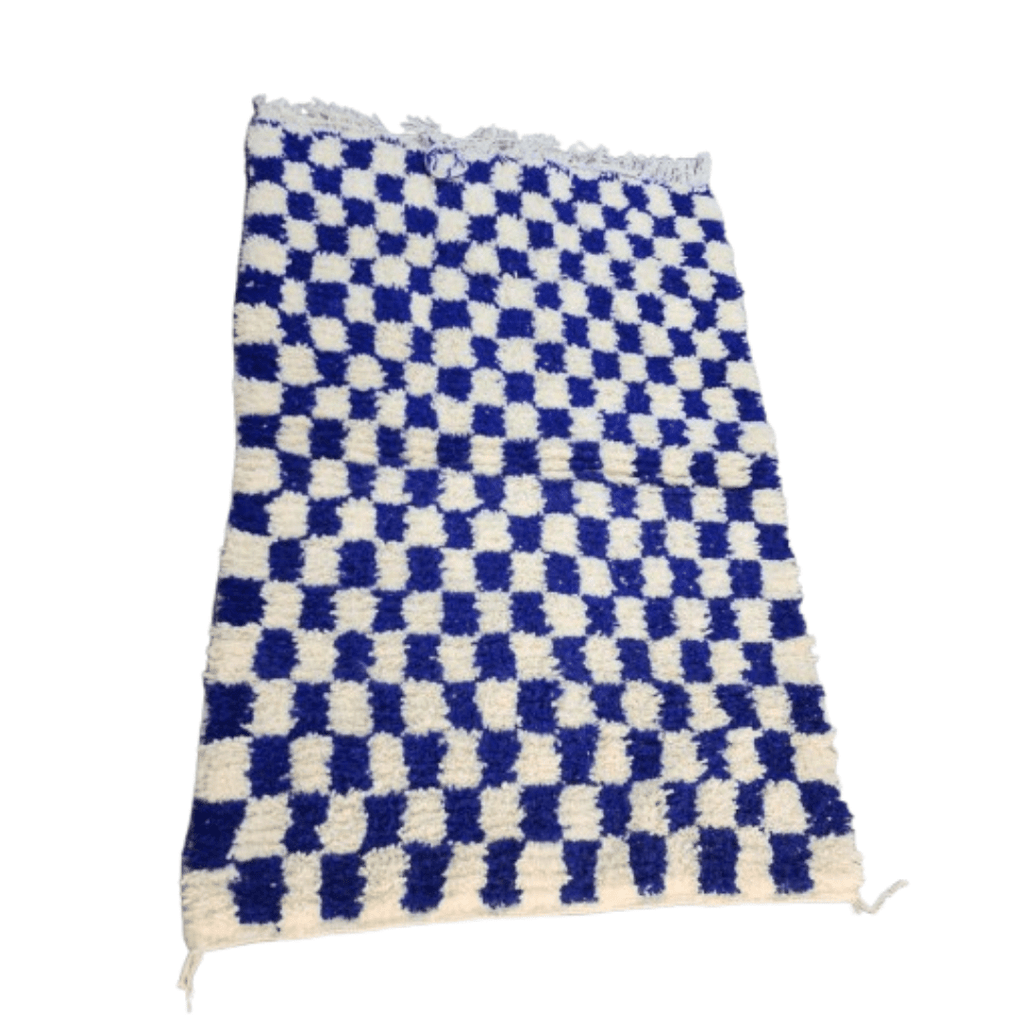 Tapis Checkered Damier Bleu et Blanc | Yamiriam - YaMiriam