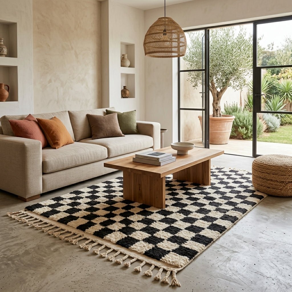 Tapis Checkered Damier Noir et Blanc | Yamiriam - YaMiriam
