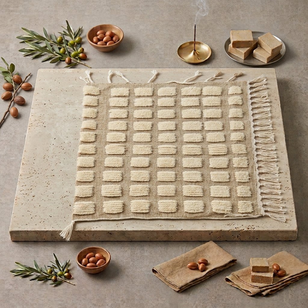 Tapis Hanbel Kilim Carrés Écru & Beige | Yamiriam - YaMiriam